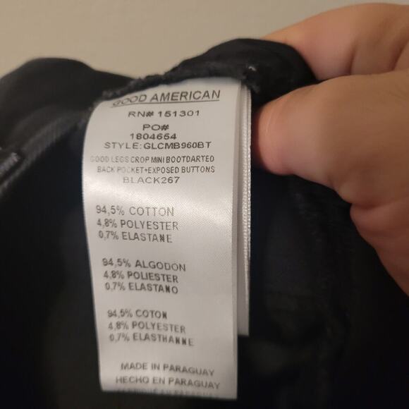 Good American Good Legs Cropped Bootcut Jeans Womens 31 Black Button Fly Raw Hem - Picture 8 of 9